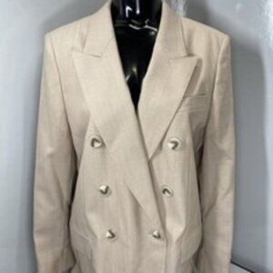 Reiss Womens Suit Jacket Neutral Beige Size 10 Sadie Double Breasted Blazer